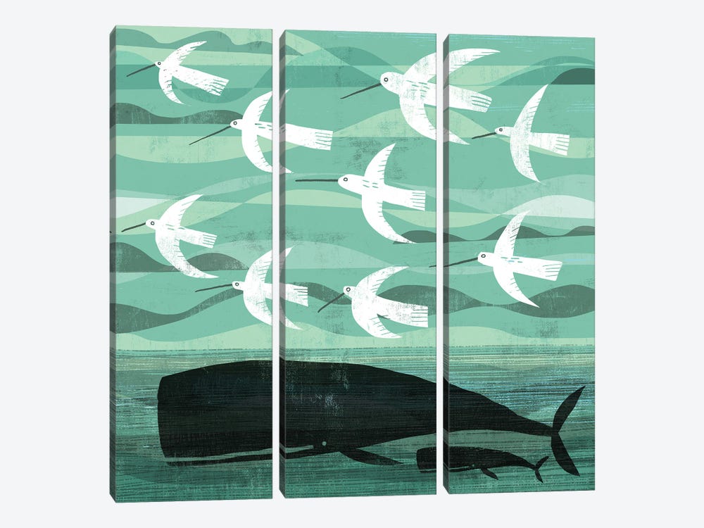 Whale And Flying Birds by Gareth Lucas 3-piece Canvas Wall Art