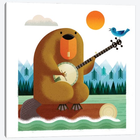 Banjo Beaver And Bluebird Canvas Print #GLS6} by Gareth Lucas Canvas Art Print