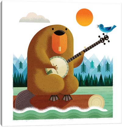 Banjo Beaver And Bluebird Canvas Art Print - Rodent Art
