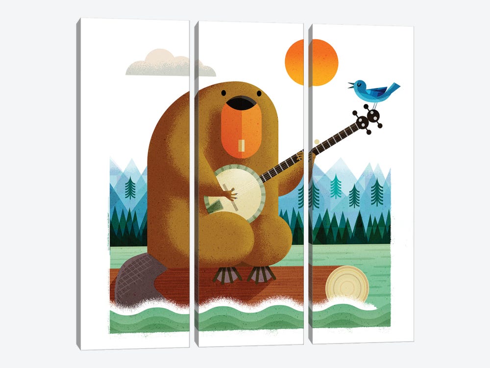 Banjo Beaver And Bluebird by Gareth Lucas 3-piece Canvas Wall Art