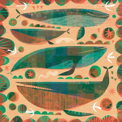 Green Whales by Gareth Lucas metal wall art