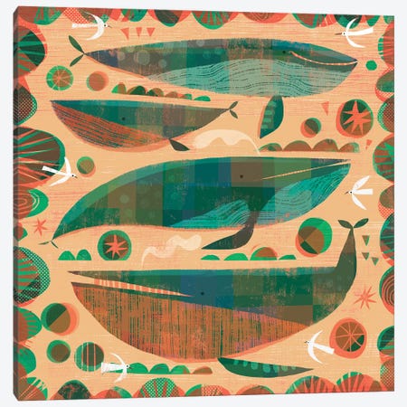 Green Whales Canvas Print #GLS71} by Gareth Lucas Canvas Print