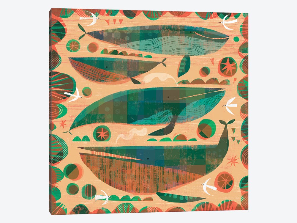 Green Whales by Gareth Lucas 1-piece Canvas Art Print