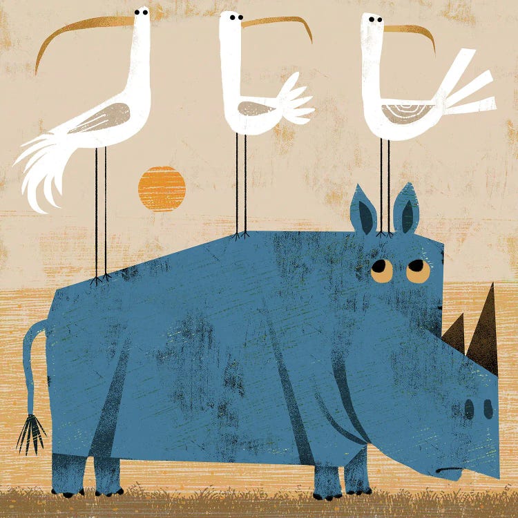Rhino With Pesky Birds by Gareth Lucas wall art