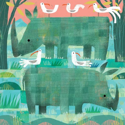 Green Rhinos Canvas Artwork by Gareth Lucas | iCanvas