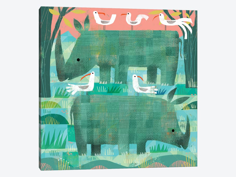 Green Rhinos by Gareth Lucas 1-piece Art Print