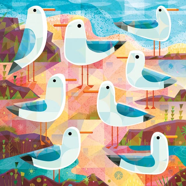 Mid-Century Modern Animals: Seagulls On The Shore by Gareth Lucas