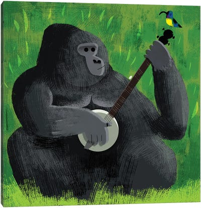 Banjo Gorilla And Sunbird Canvas Art Print - Primate Art