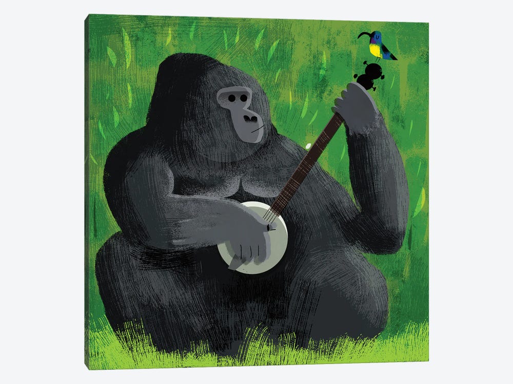 Banjo Gorilla And Sunbird by Gareth Lucas 1-piece Canvas Print
