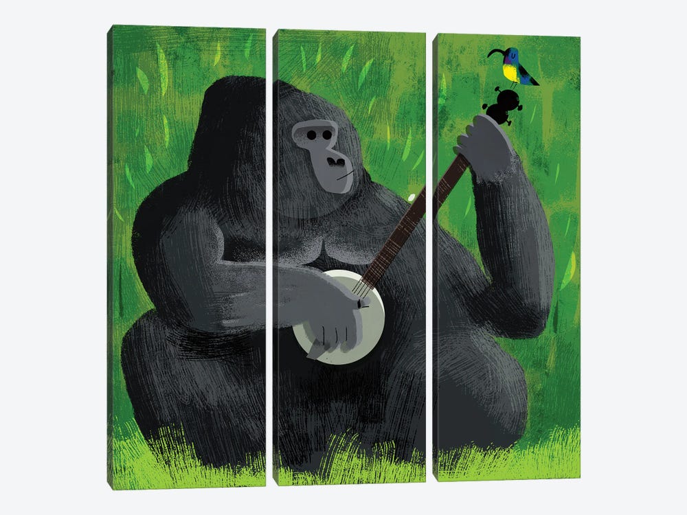 Banjo Gorilla And Sunbird by Gareth Lucas 3-piece Canvas Art Print