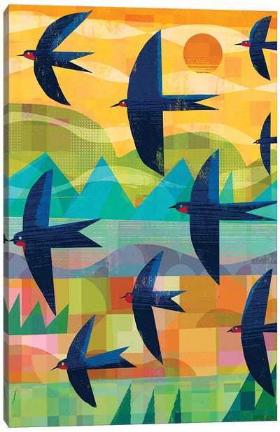 Swallows Flying Canvas Art Print - Gareth Lucas