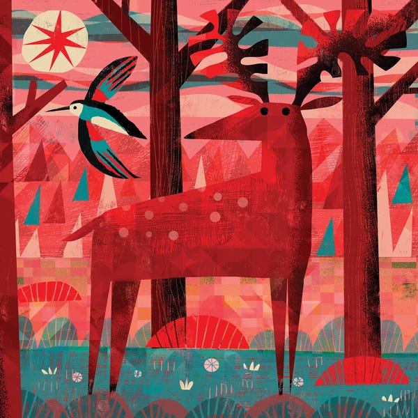 Mid-Century Modern Animals: Woodpecker And Deer by Gareth Lucas