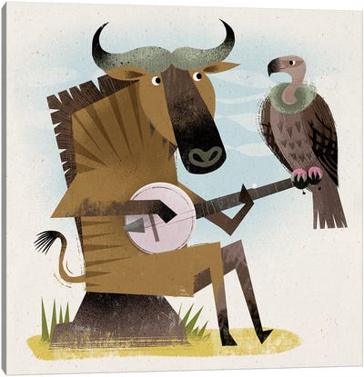 Banjo Gnu And Vulture Canvas Art Print - Gareth Lucas
