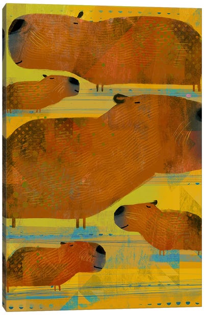 Capybaras Canvas Art Print - Orange Art