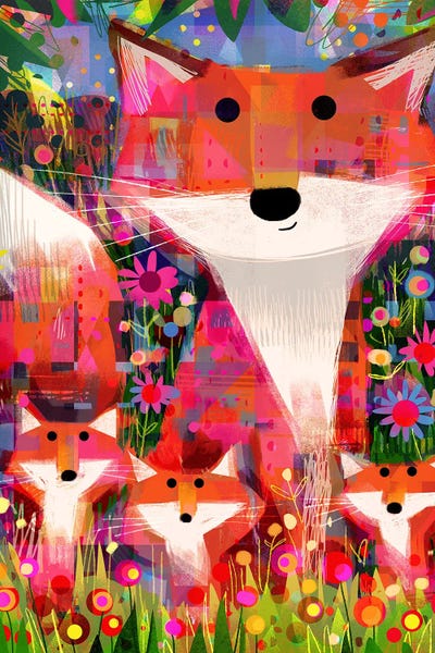 Foxes, Foliage And Flowers by Gareth Lucas metal wall art