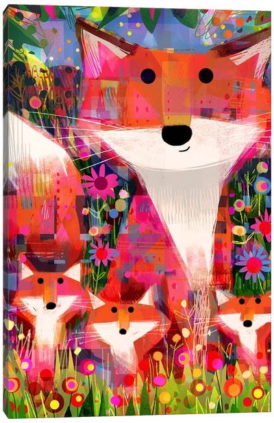 Foxes, Foliage And Flowers Canvas Art Print - Gareth Lucas