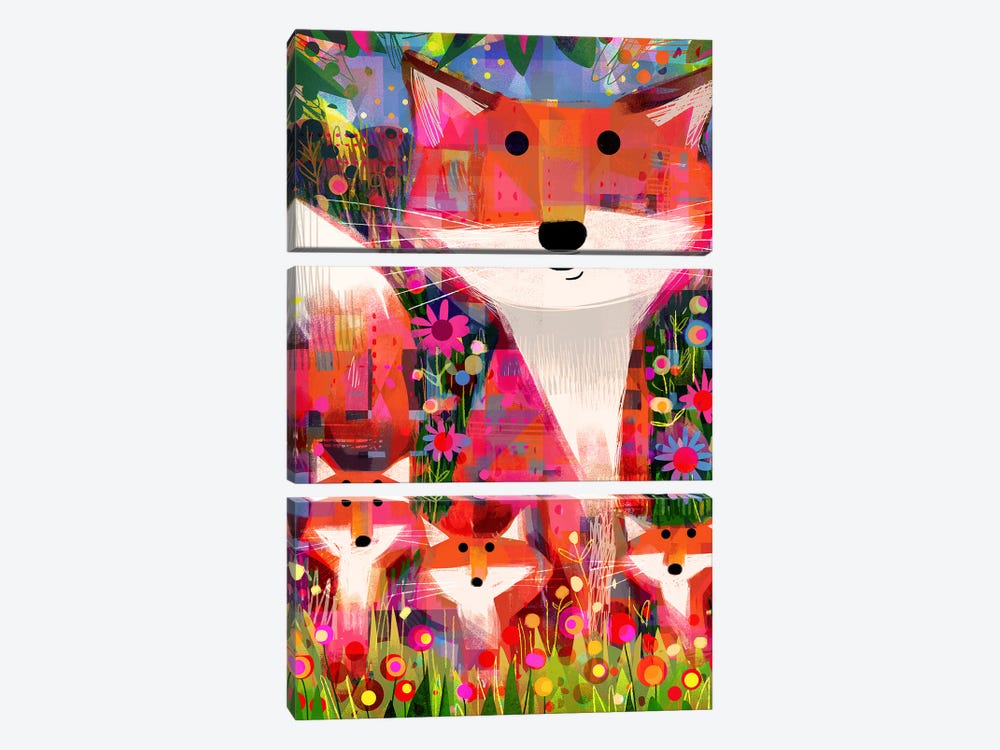 Foxes, Foliage And Flowers by Gareth Lucas 3-piece Canvas Print