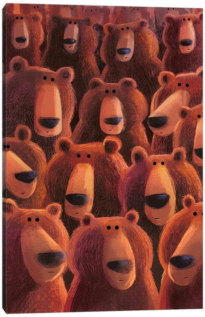 Shifty Bears Canvas Art Print - Red Art