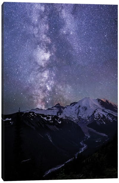 USA, Washington State. The Milky Way looms above Mt. Rainier, Mt. Rainier National Park Canvas Art Print - Mount Rainier National Park Art