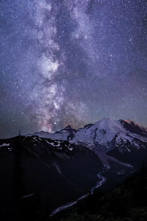 USA, Washington State. The Milky Way looms above Mt. Rainier, Mt. Rainier National Park