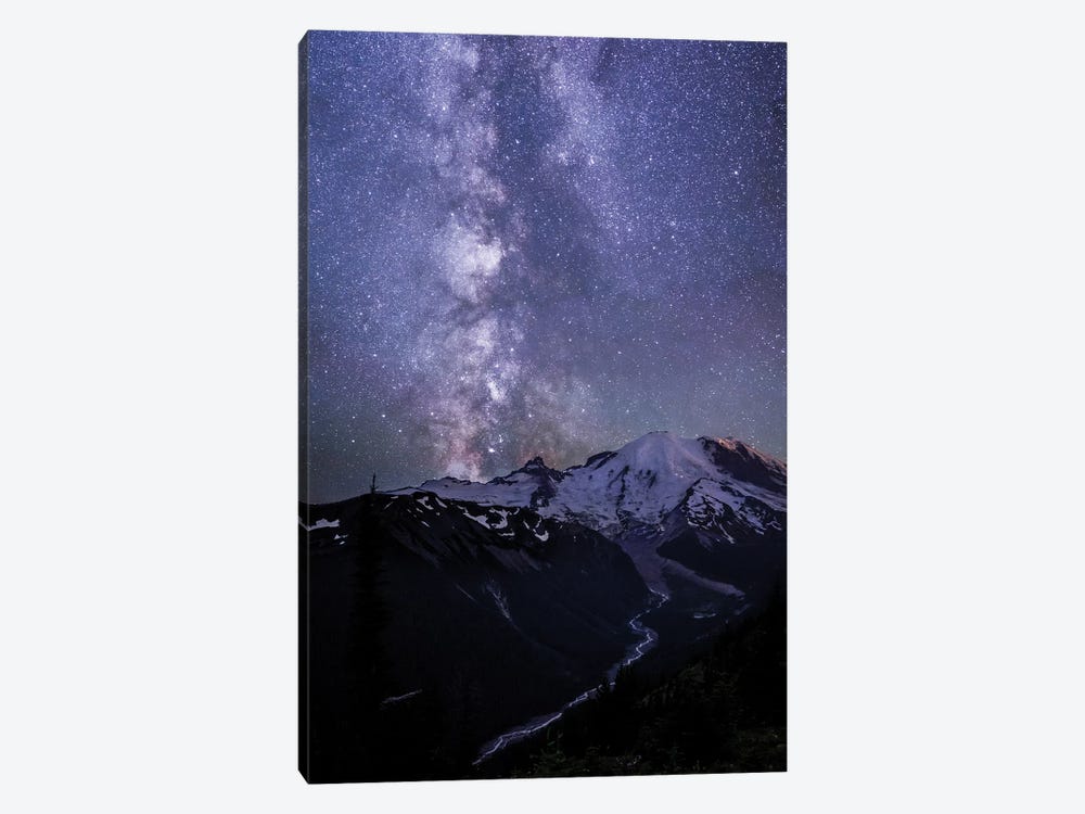 USA, Washington State. The Milky Way looms above Mt. Rainier, Mt. Rainier National Park by Gary Luhm 1-piece Canvas Wall Art