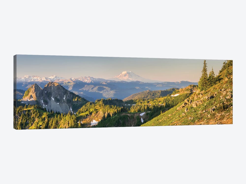 USA. Washington State. Panorama of Mt. Adams, Goat Rocks and Double Peak by Gary Luhm 1-piece Art Print