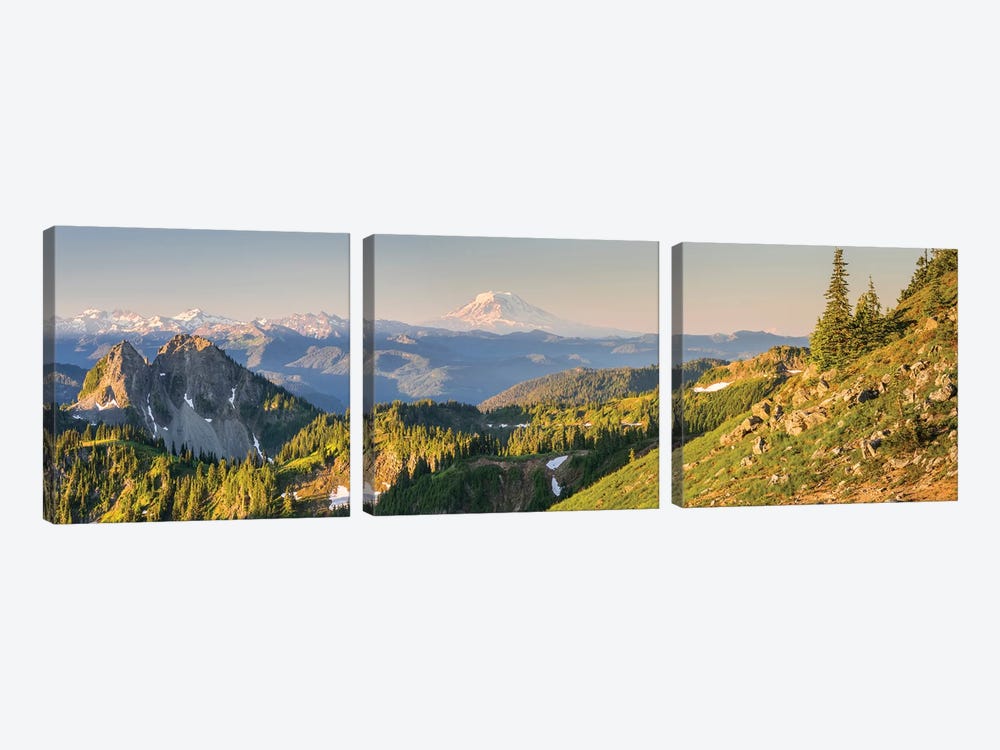 USA. Washington State. Panorama of Mt. Adams, Goat Rocks and Double Peak by Gary Luhm 3-piece Canvas Print