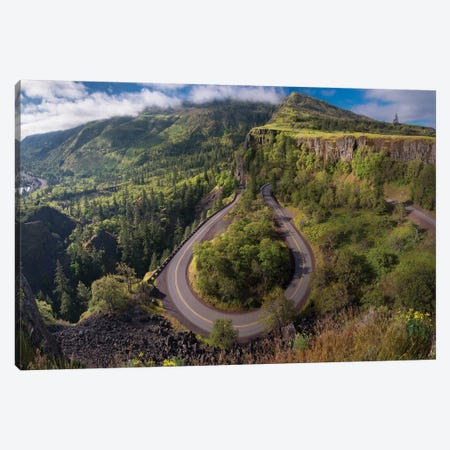Oregon. Twisting, curving Historic Columbia River Highway (Hwy 30) below the Rowena Plateau Canvas Print #GLU18} by Gary Luhm Art Print
