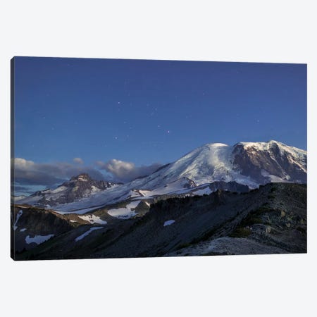 WA. Twilight shot of stars over Mt. Rainier, Little Tahoma and Burroughs Mountain Canvas Print #GLU40} by Gary Luhm Canvas Wall Art