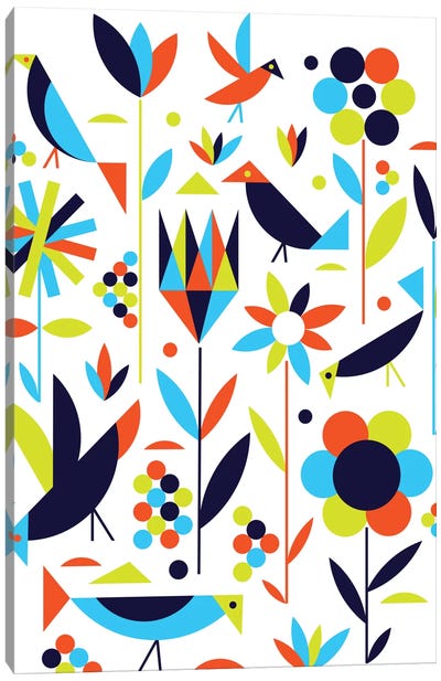 Birds & Flowers Canvas Art Print - Bold & Bright
