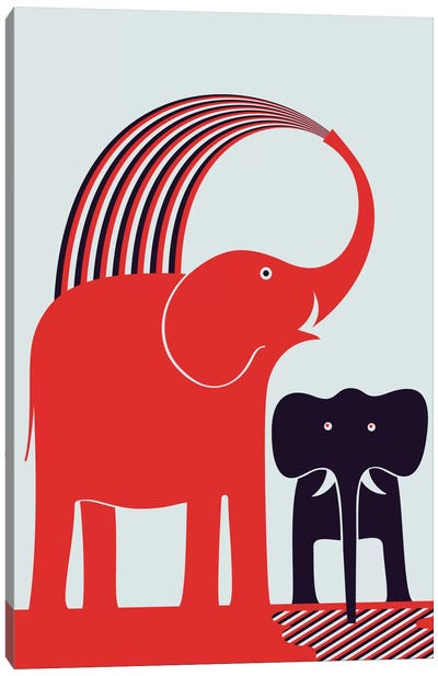 Red Elephant Canvas Art Print - Mid-Century Modern Animals