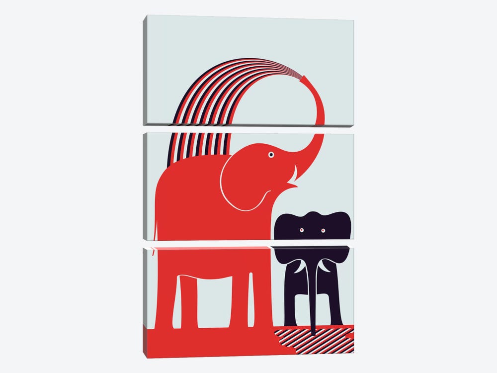 Red Elephant by Greg Mably 3-piece Canvas Art