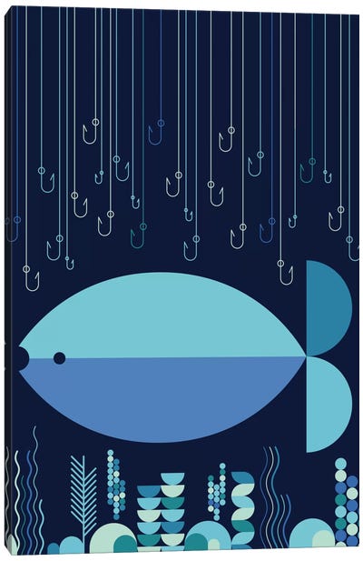 Fish & Hooks Canvas Art Print - Fishing Art