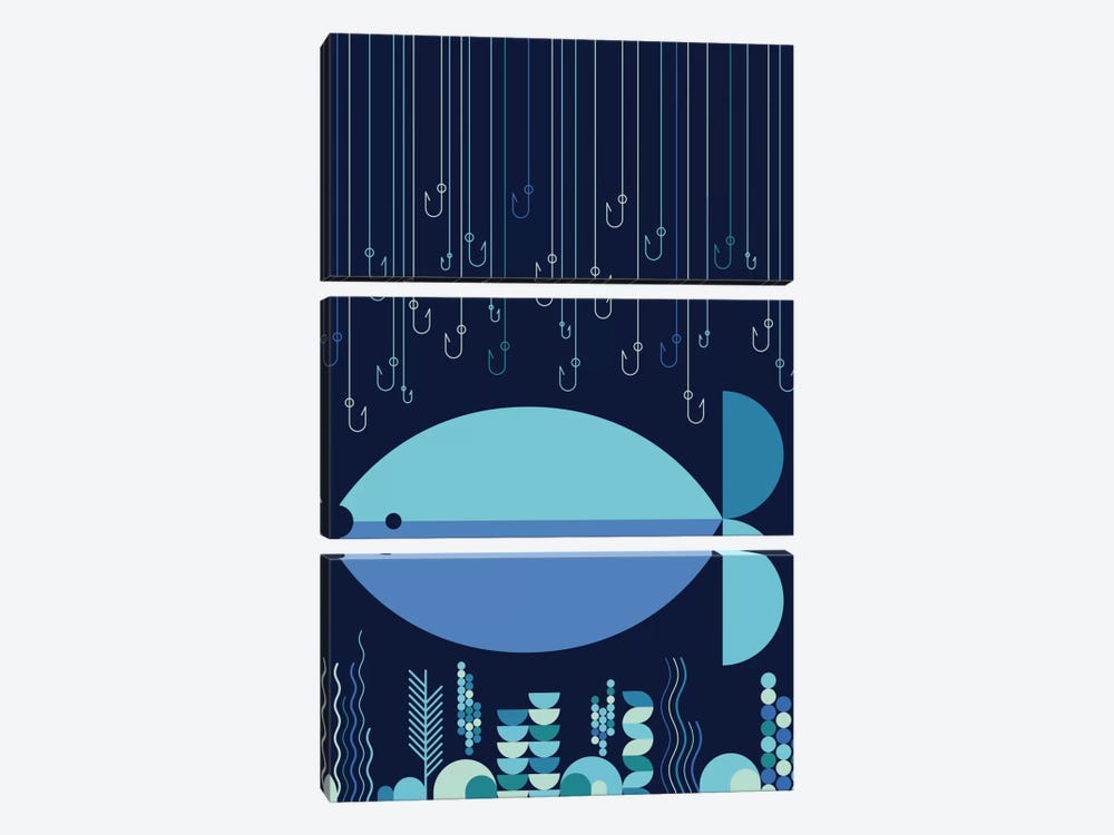 Fish & Hooks by Greg Mably 3-piece Canvas Print