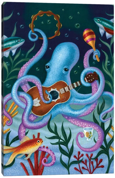 The Virtuoso In Blue Canvas Art Print - Octopus Art