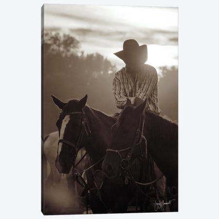 Cowboy Holding Horses Canvas Print #GMS18} by Jenny Gummersall Canvas Artwork