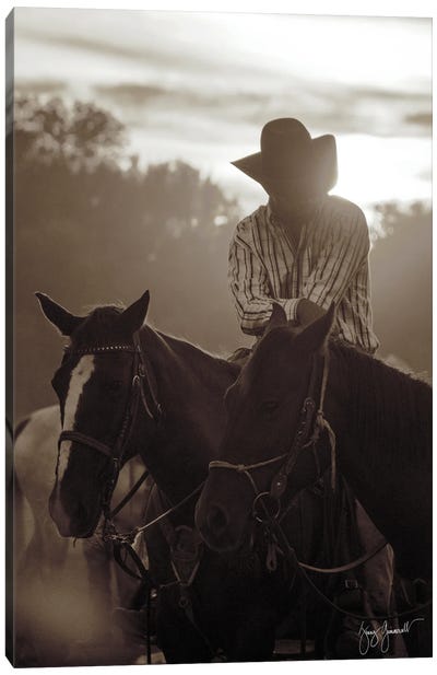 Cowboy Holding Horses Canvas Art Print - Jenny Gummersall
