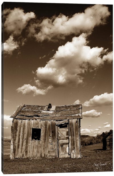 Shed with Clouds Canvas Art Print - Sepia Photography