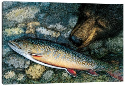 River's Edge Canvas Art Print - Grizzly Bear Art