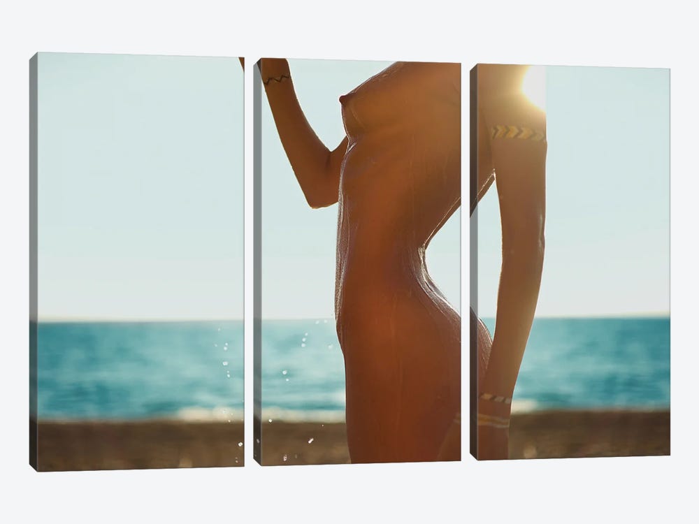 Nude Sexy Lady On The Beach I by George Mayer 3-piece Canvas Art Print