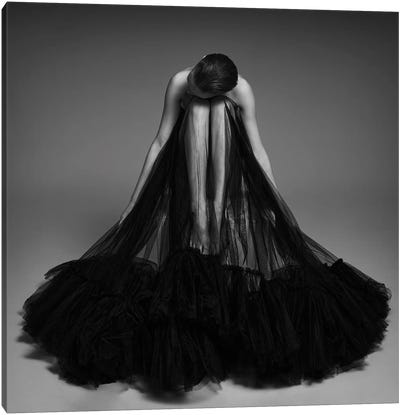 Art Portrait Of Beautiful Lady In Black Dress III Canvas Art Print - Dress & Gown Art