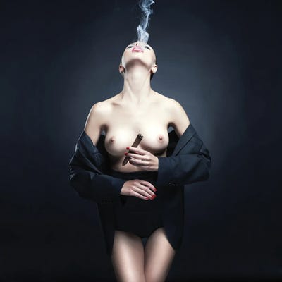 Smoking Girl by George Mayer framed canvas print