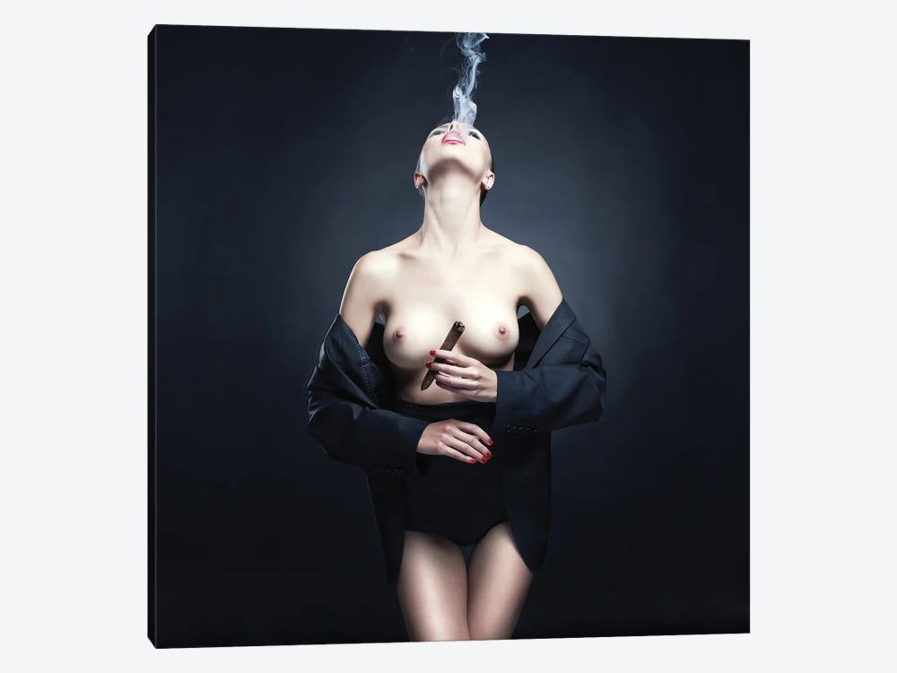 Smoking Girl by George Mayer 1-piece Canvas Art