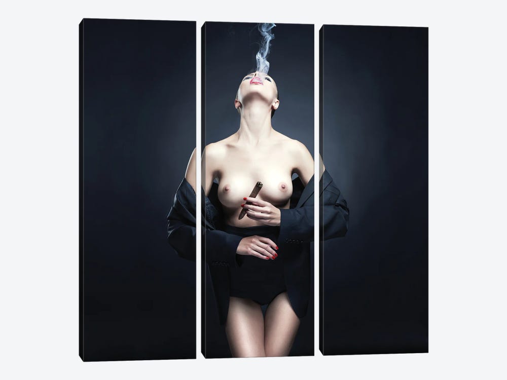 Smoking Girl by George Mayer 3-piece Canvas Artwork