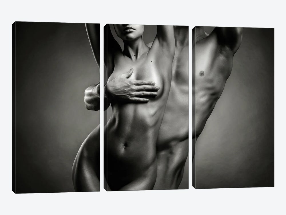 Art Photography Of Two Nude Lovers by George Mayer 3-piece Canvas Art