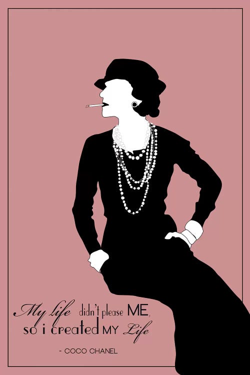 Framed Canvas Art (Gold Floating Frame) - Coco Chanel in Rose by GNODpop ( People > celebrities > Models & Fashion Icons > Coco Chanel art) - 26x18 in