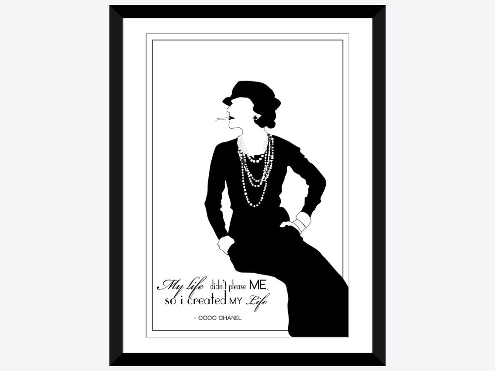 Framed Poster Prints - Coco Chanel in White by GNODpop ( People > celebrities > Models & Fashion Icons > Coco Chanel art) - 32x24x1