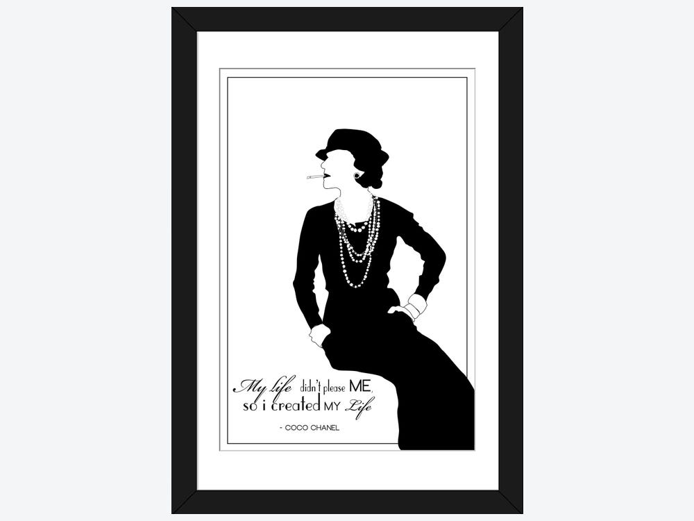 Framed Poster Prints - Coco Chanel in White by GNODpop ( People > celebrities > Models & Fashion Icons > Coco Chanel art) - 32x24x1