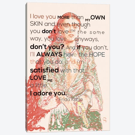 Frida Khalo - I Adore You Canvas Print #GND40} by GNODpop Canvas Artwork