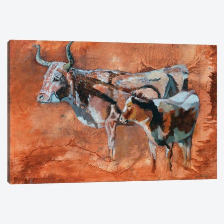 Longhorn Cow And Calf Canvas Print #GNF18} by Gen Farrell Canvas Print